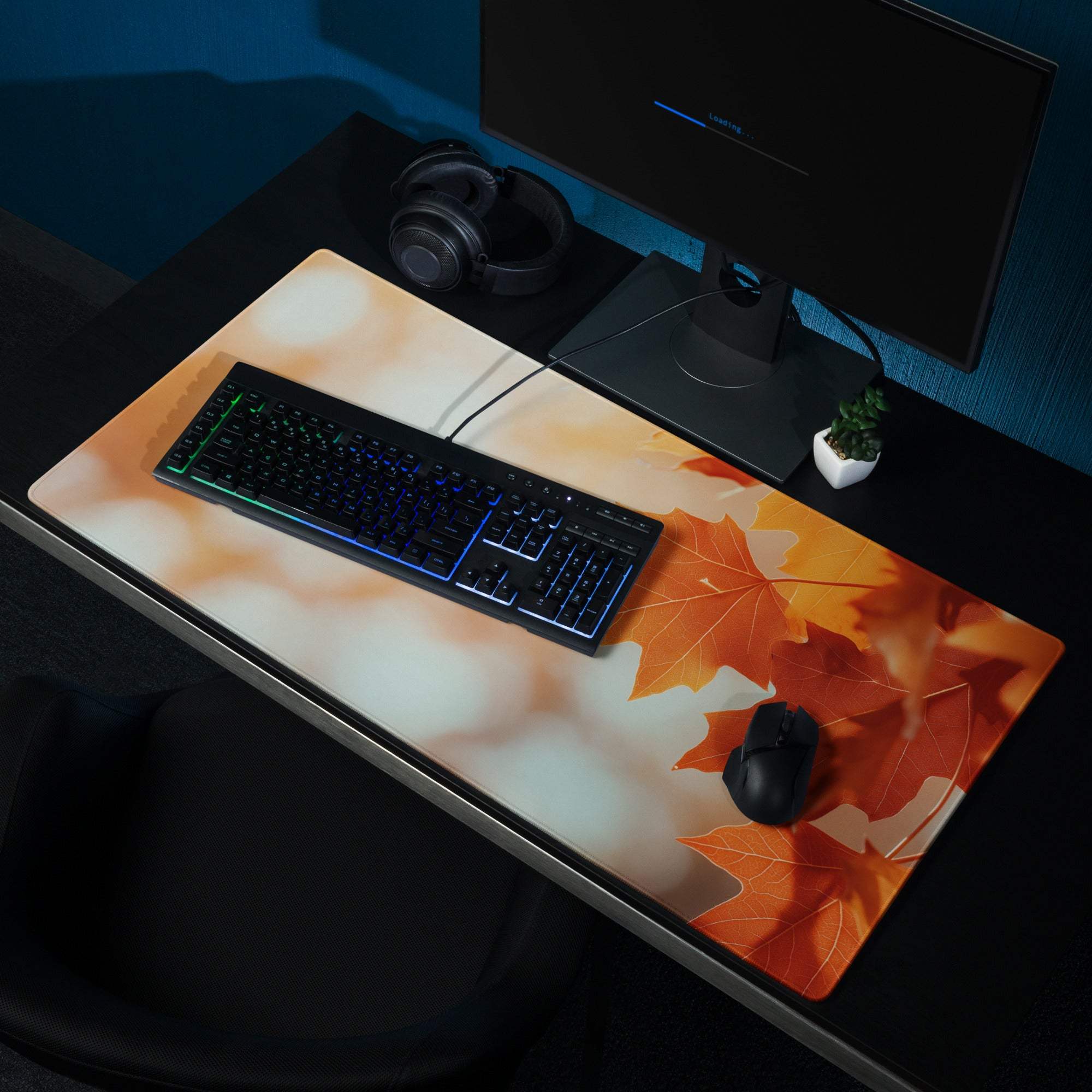 Autumn leaves themed maple leaf orange gaming mouse pad with non-slip base