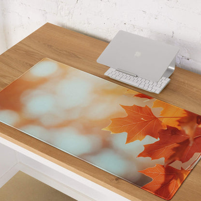 Autumn Leaves glass desk mat with orange red maple leaves design