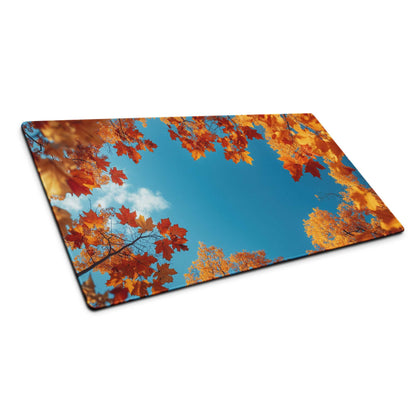 Autumn leaves frame over sky blue gaming mouse pad large non-slip base