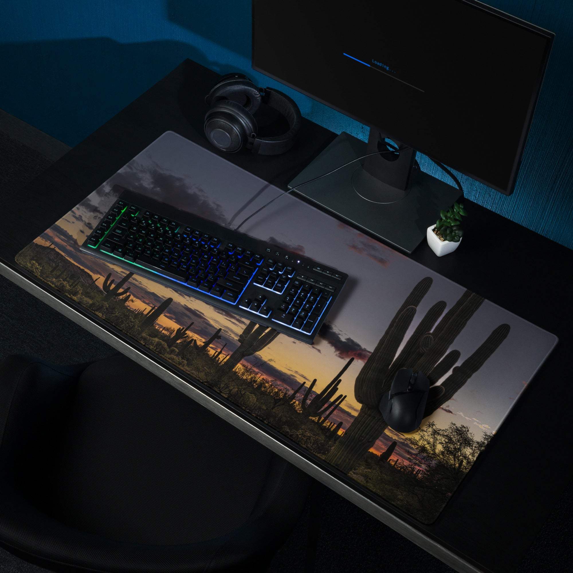 Desert sunset cactus large gaming mouse pad with non-slip backing