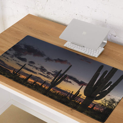 Desert Sunset Cactus large gaming mouse pad with non-slip backing