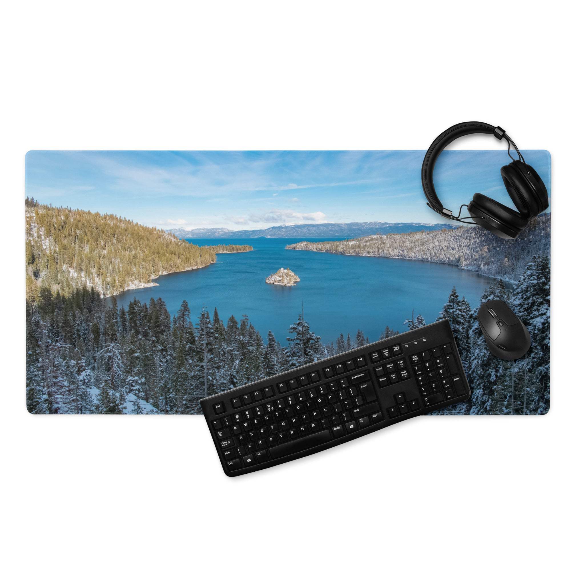Serene Lake Tahoe winter landscape rectangular gaming mouse pad