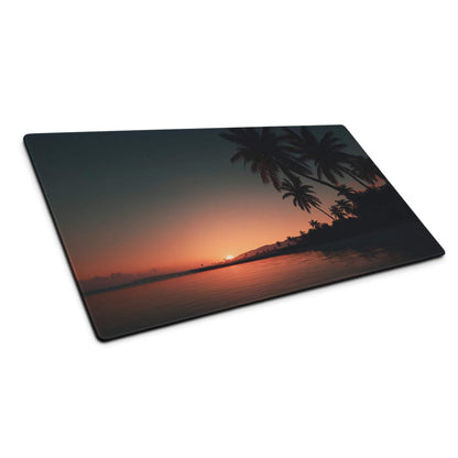 Vibrant tropical sunset palm trees ocean mouse pad with non-slip edge