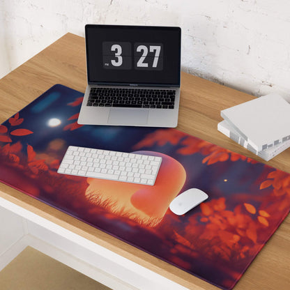 Vibrant autumn ghost theme mousepad with warm orange glow and falling leaves