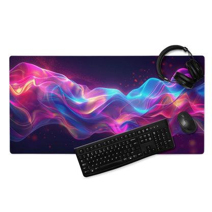 Vibrant neon wave extra large gaming mouse pad glossy finish