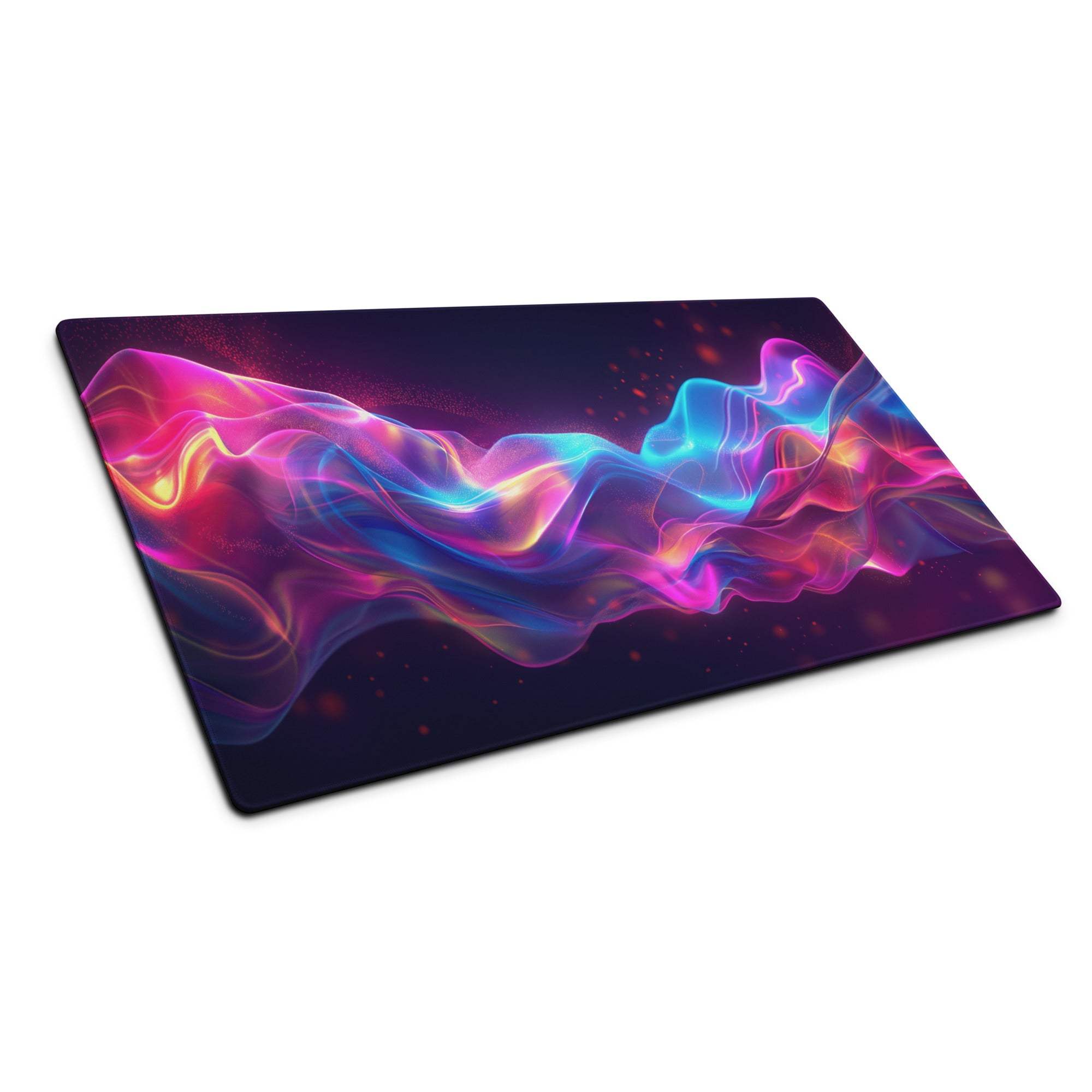 Vibrant neon wave extra large gaming mouse pad glossy finish