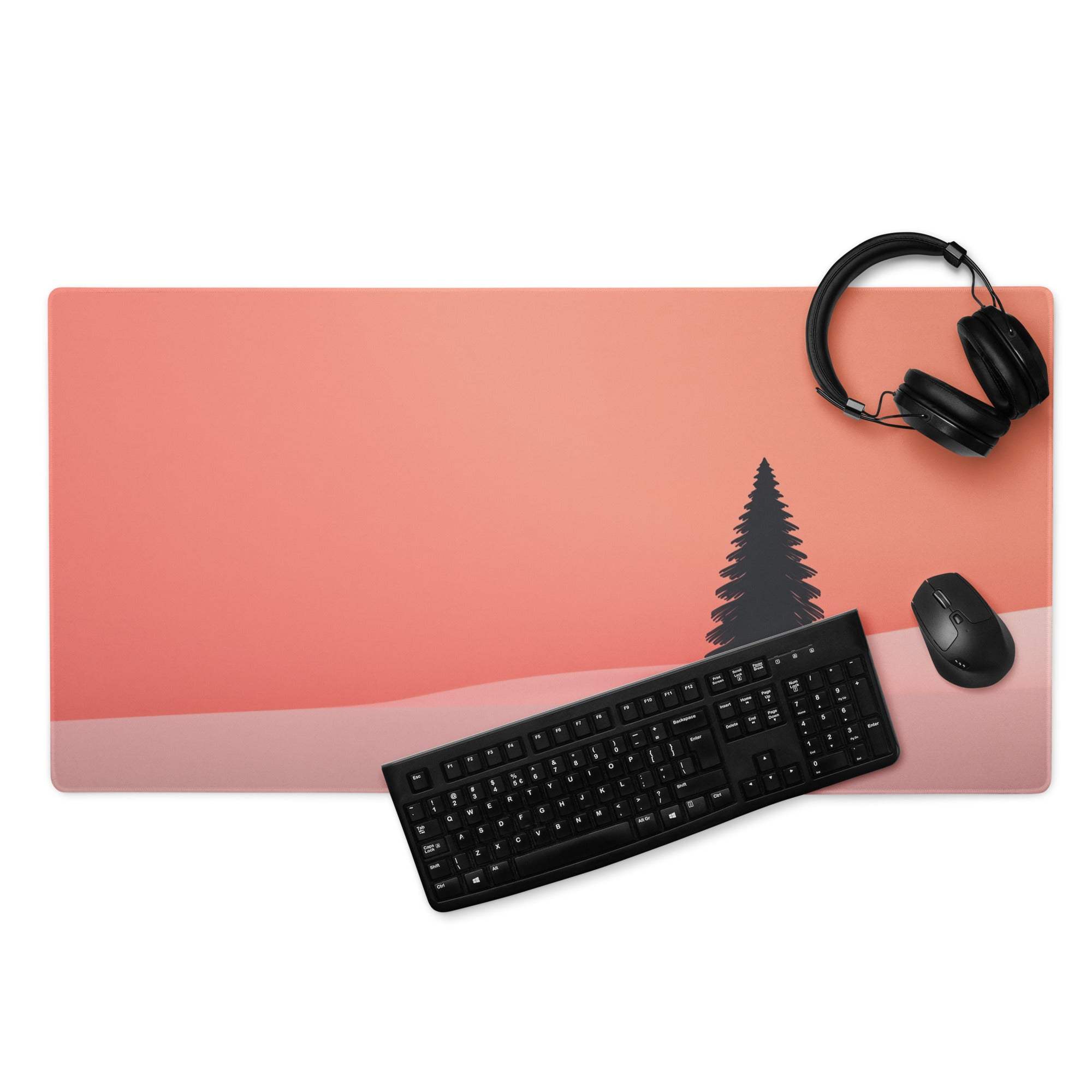 Minimalist pink peach gradient pine tree silhouette gaming mouse pad