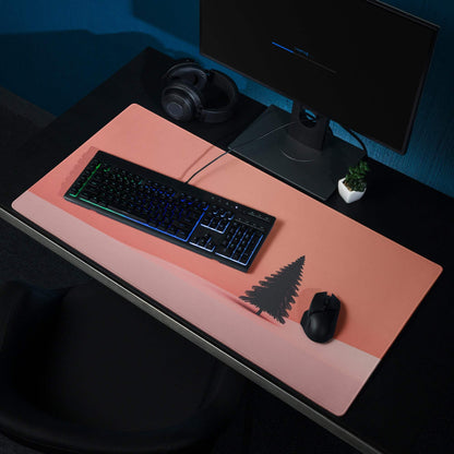 Sleek gradient pink minimalist pine tree silhouette desk mat mouse pad