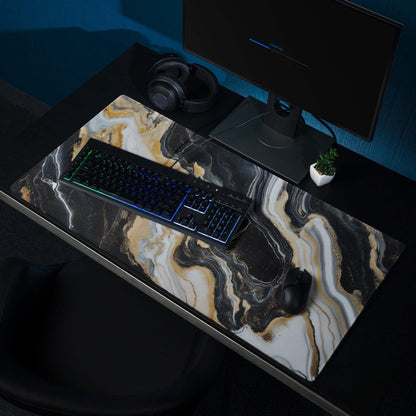 Lux Marble black white gold marble gaming mouse pad with non-slip edge stitch