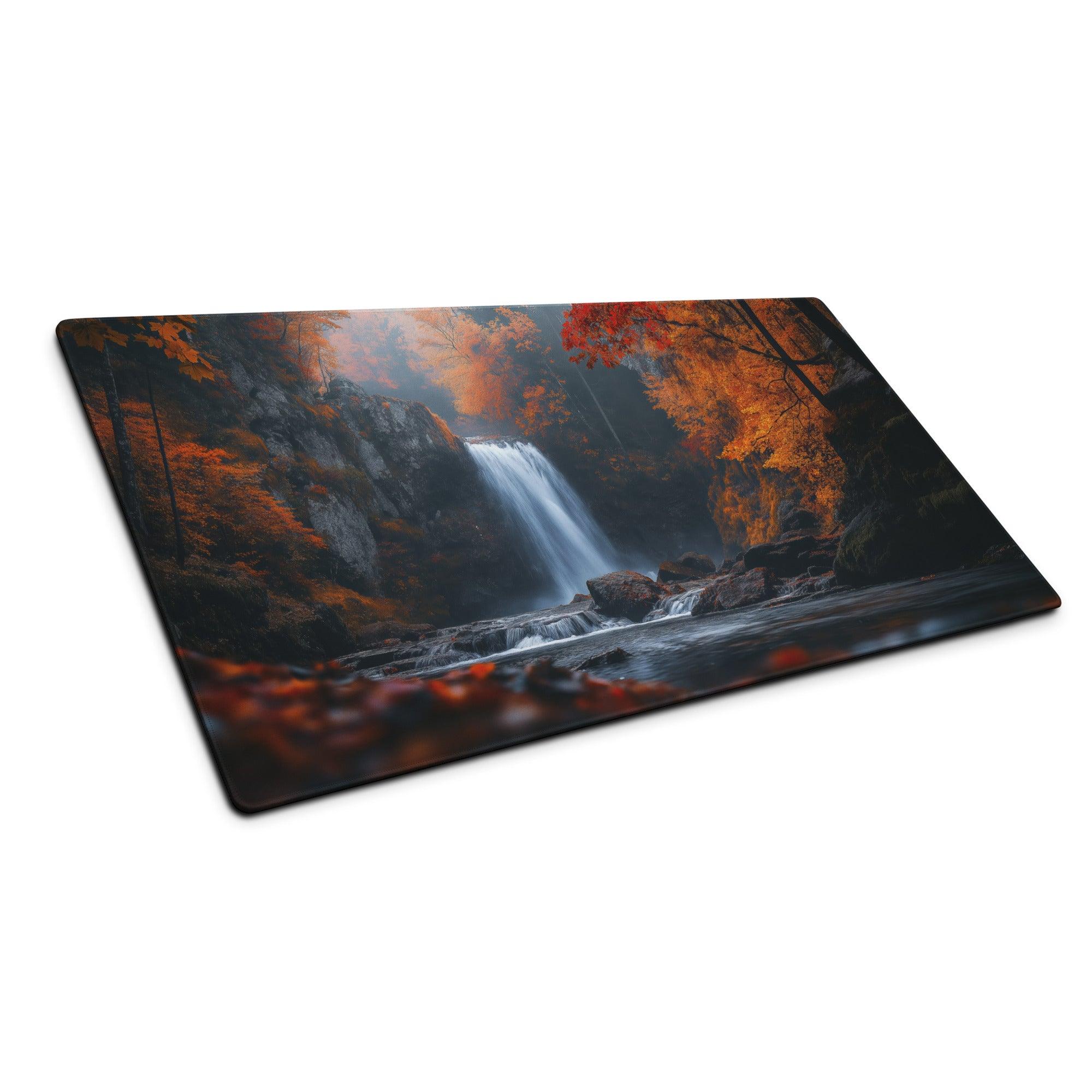 Autumn waterfall scene rectangular cutting board with orange foliage on gaming mouse pad