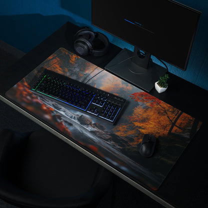 Autumn forest waterfall large gaming mouse pad with non-slip backing