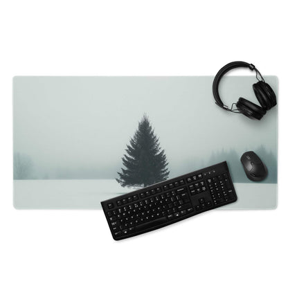 Minimalist light teal winter pine tree snowy forest gaming mouse pad
