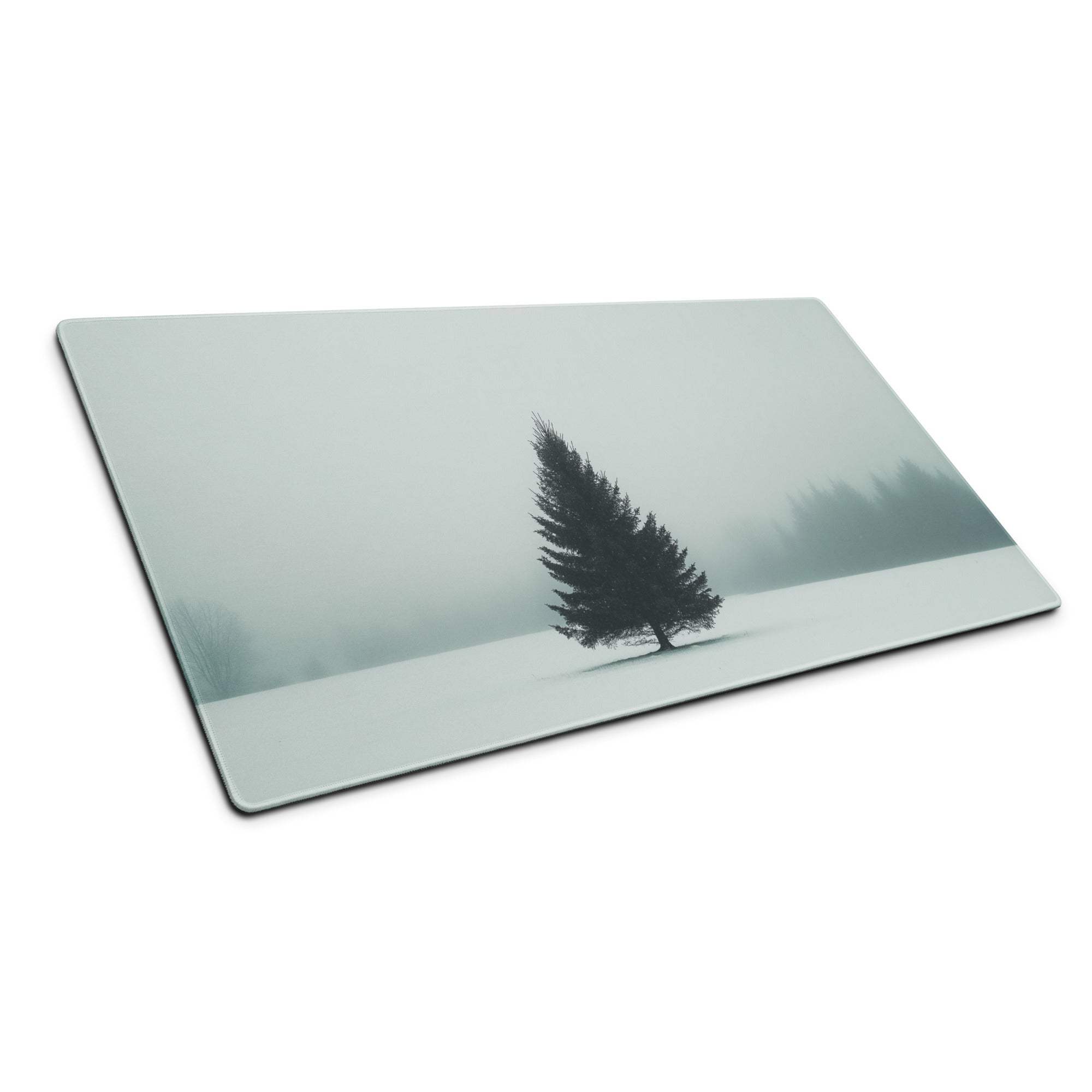 Minimalist winter tree snowy forest scene on large gaming mouse pad