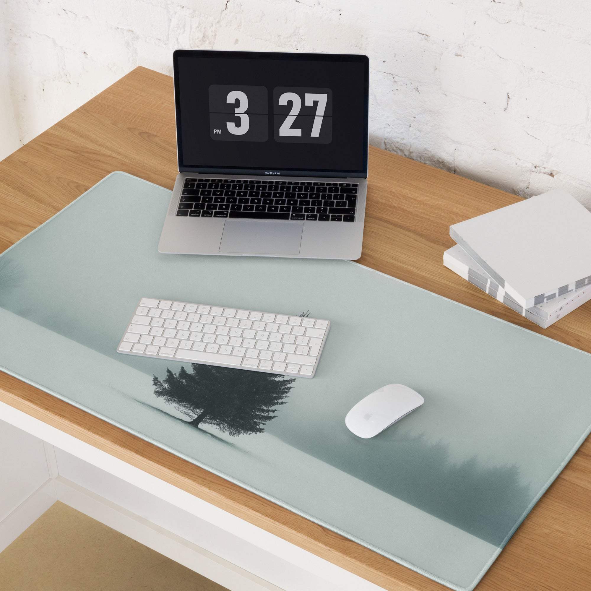 Minimalist light teal winter tree silhouette gaming mouse pad large non-slip desk mat
