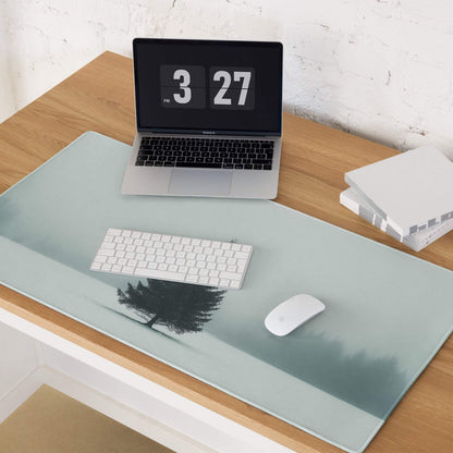Minimalist light teal winter tree silhouette gaming mouse pad large non-slip desk mat