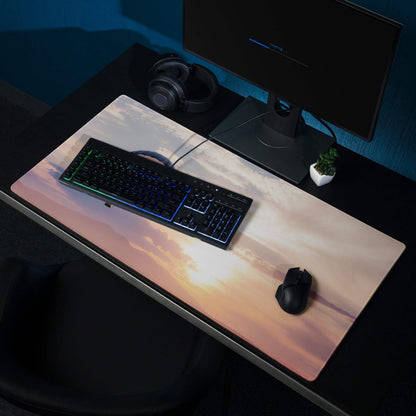 Sunset sky large gaming mouse pad with vibrant orange pink gradient, non-slip base