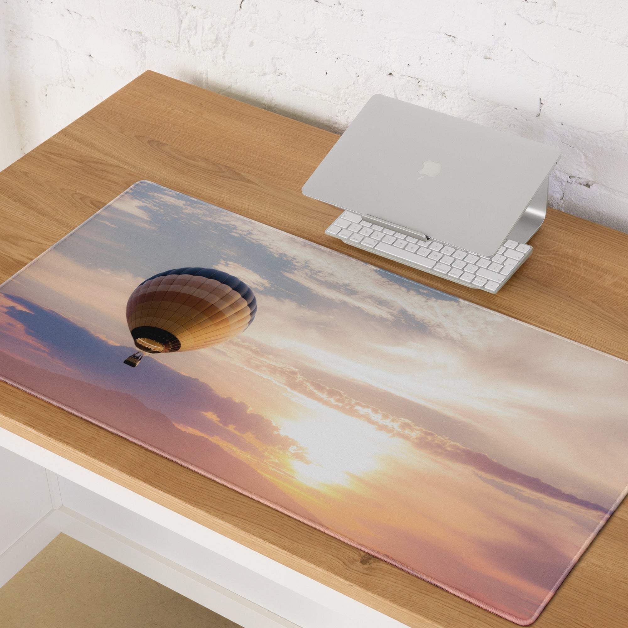Sunset sky large gaming mouse pad with golden hot air balloon print