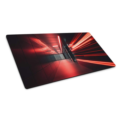Sleek neon red tunnel gaming mouse pad with non-slip edge stitched surface
