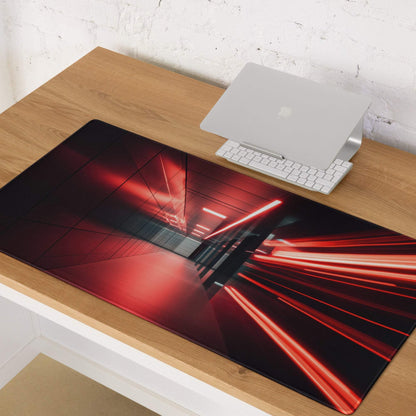 Red black neon-lit corridor gaming mousepad, Sleek Tunnel Design large non-slip stitched