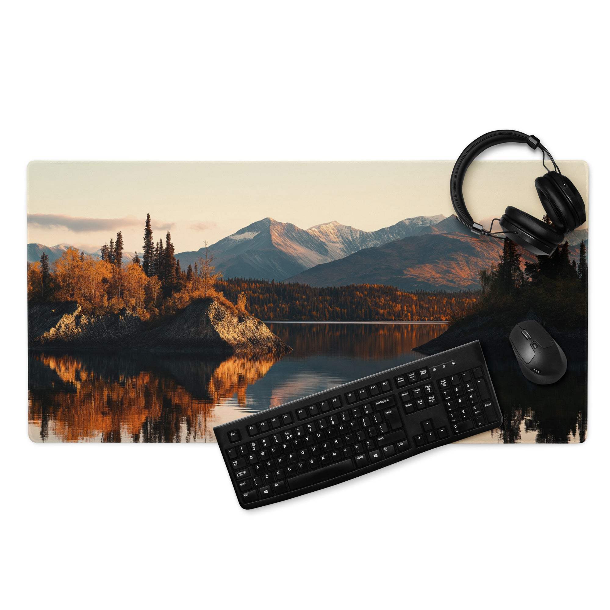 Large Autumn Mountain Lake Gaming Mouse Pad with Non-Slip Base