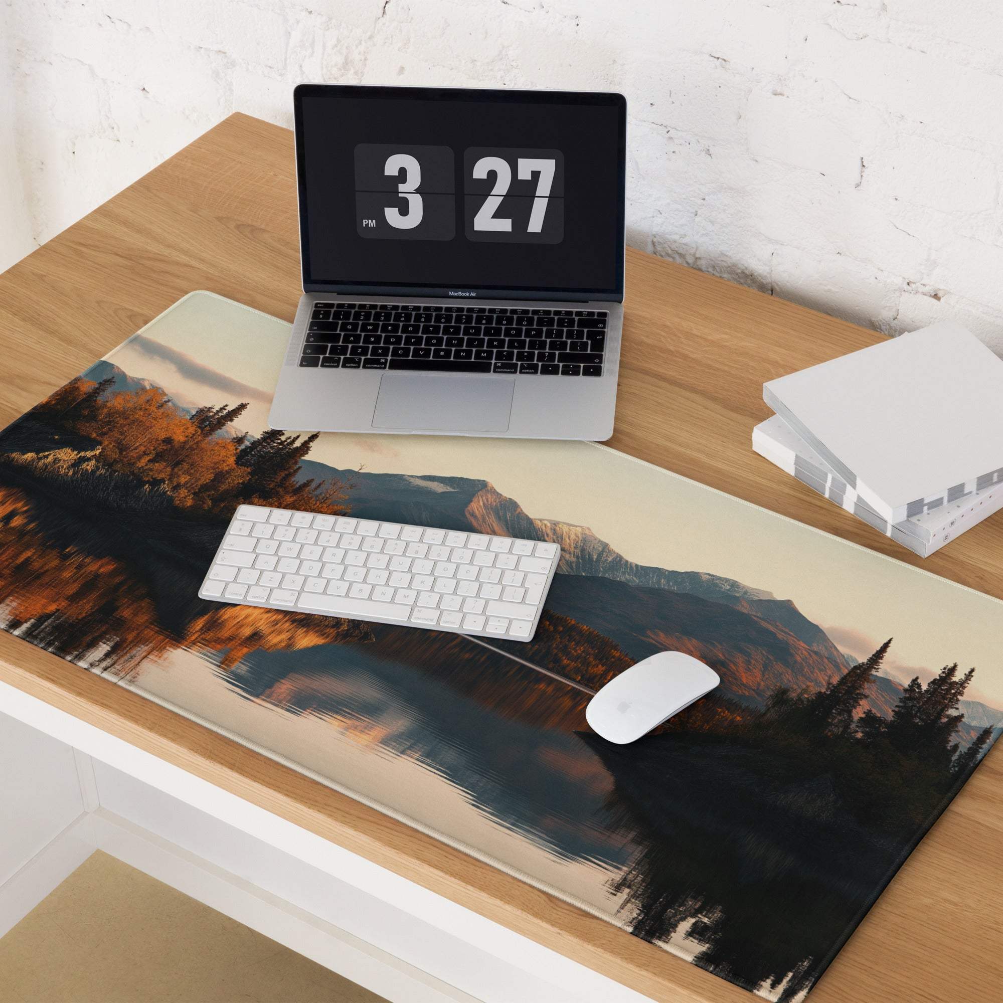 Large autumn mountain landscape gaming mouse pad with non-slip base