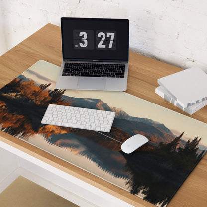 Large autumn mountain landscape gaming mouse pad with non-slip base