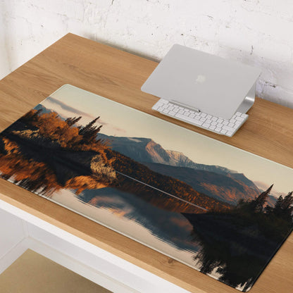 Large autumn mountain lake gaming mouse pad with non-slip base
