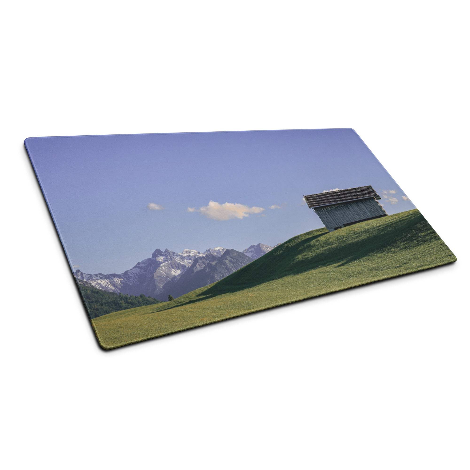 Scenic rustic shed on green hill mouse pad with glass cutting board print