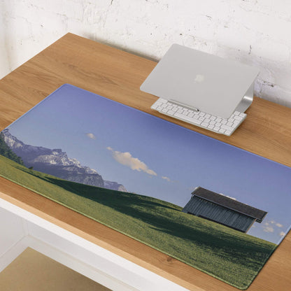 Scenic Landscape Large Gaming Mouse Pad with Snowy Mountains and Barn