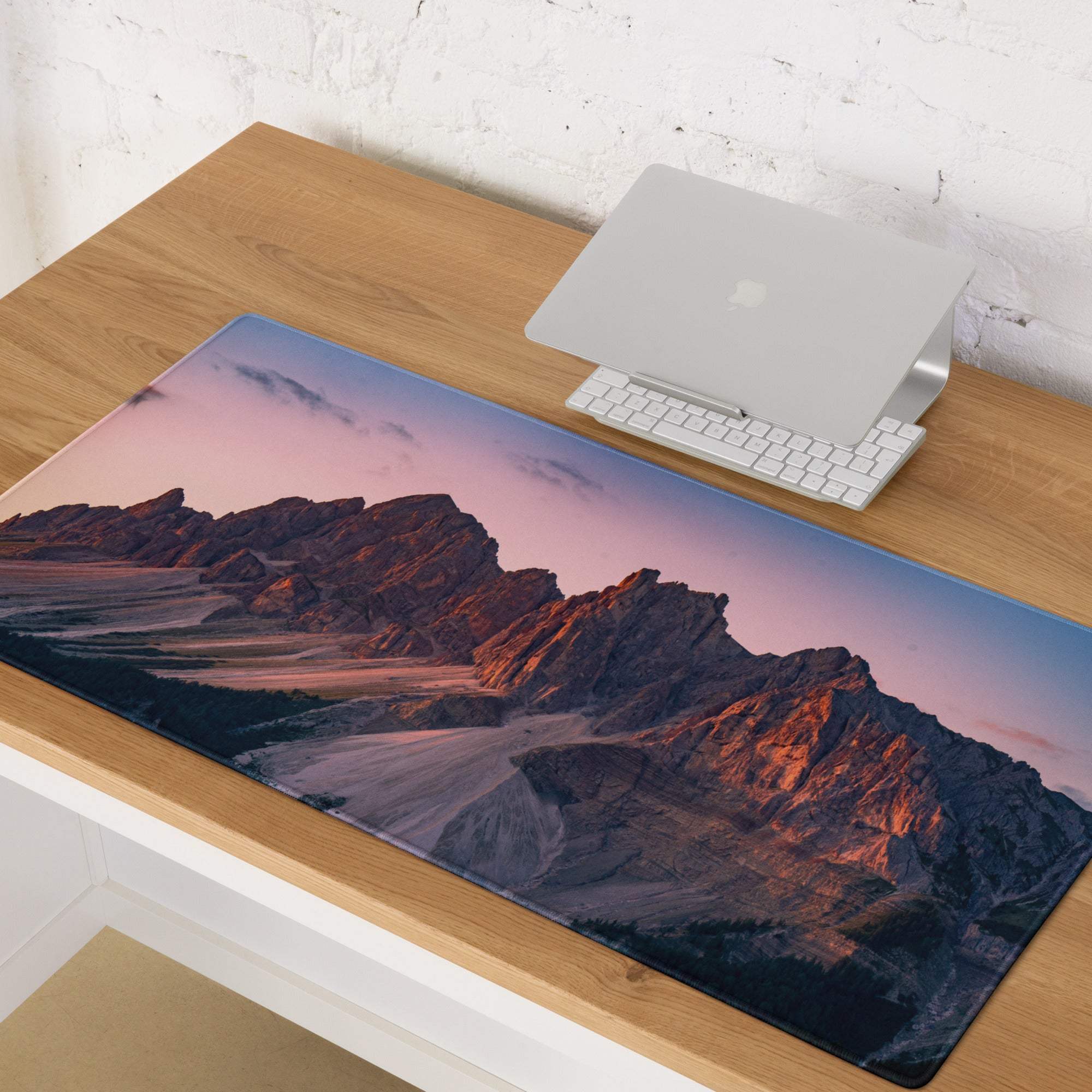 Premium Mountain Sunset gaming mouse pad with vivid sunset landscape