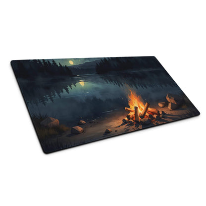 Large gaming mouse pad with serene night forest campfire scene