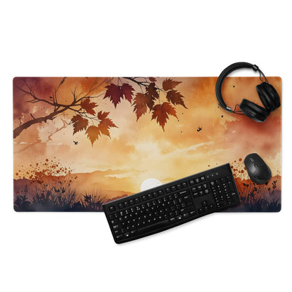 Autumn sunset watercolor mouse pad with non-slip base and stitched edges
