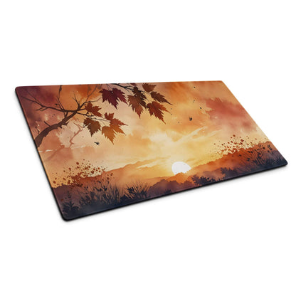 Autumn sunset watercolor mouse pad large with non-slip base stitched edges