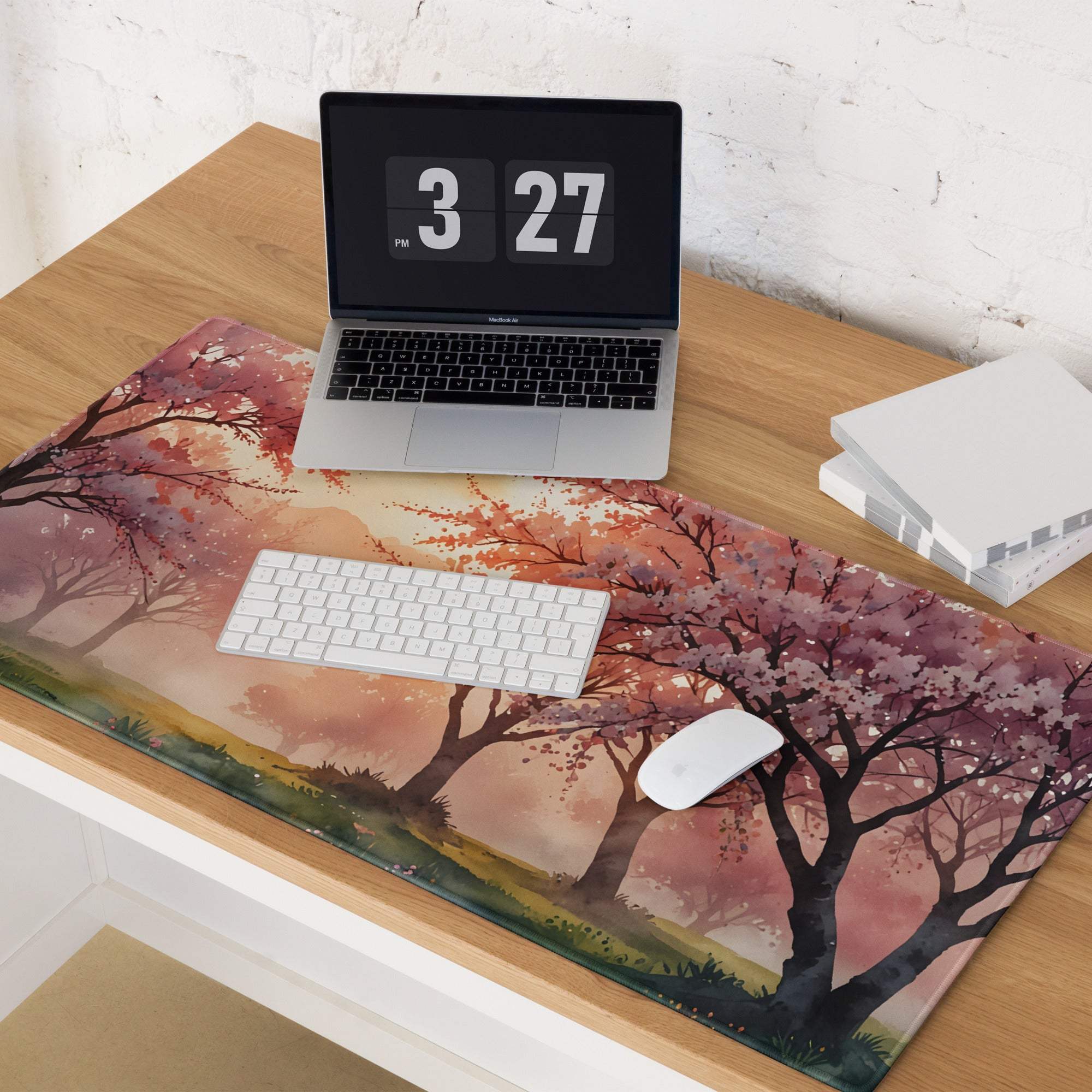 Watercolor sakura forest dream pastel sunset gaming mouse pad