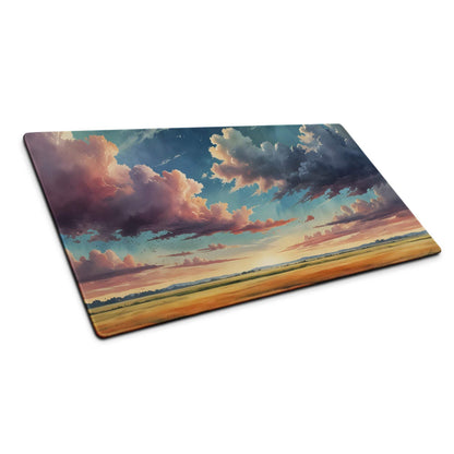 Vibrant sunset landscape mouse pad with pink orange purple clouds golden fields