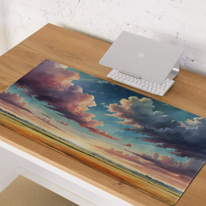 Epic scenic sunset sky mouse pad with purple pink teal clouds over golden field
