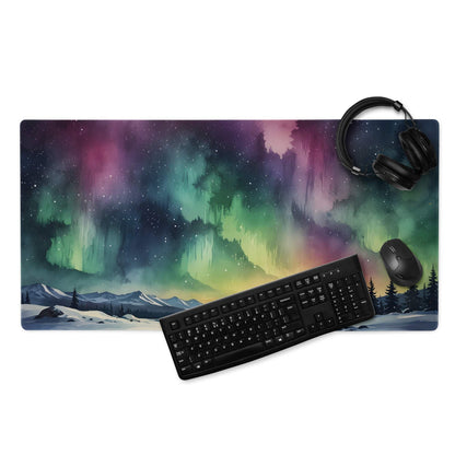 Epic Aurora Borealis gaming mouse pad with vibrant colorful landscape