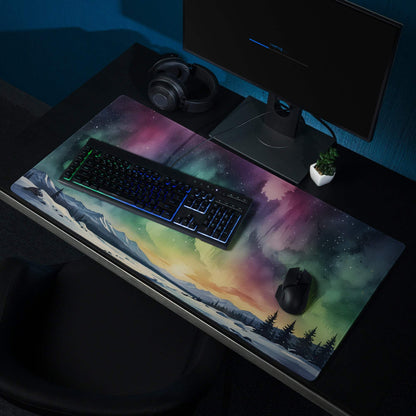 Epic Aurora Borealis gaming mouse pad with vibrant night sky colors