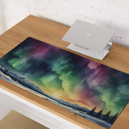 Epic Aurora Borealis gaming mouse pad with vibrant watercolor aurora design