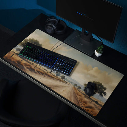 Classic landscape gaming mouse pad with scenic desert road sunset