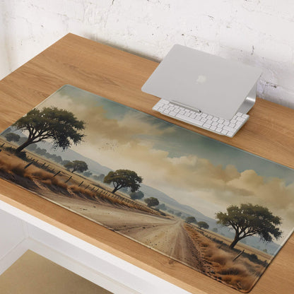 Classic landscape gaming mouse pad with scenic road through fields at sunset