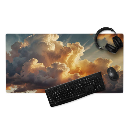 Premium cloudscape sunset gaming mouse pad with vivid cumulus clouds