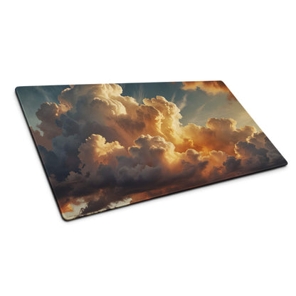 Premium cloudscape sunset rectangular gaming mouse pad with vivid orange clouds