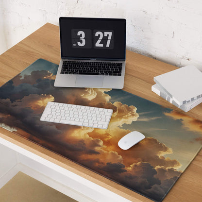 Premium cloudscape sunset gaming mouse pad with orange gray clouds print