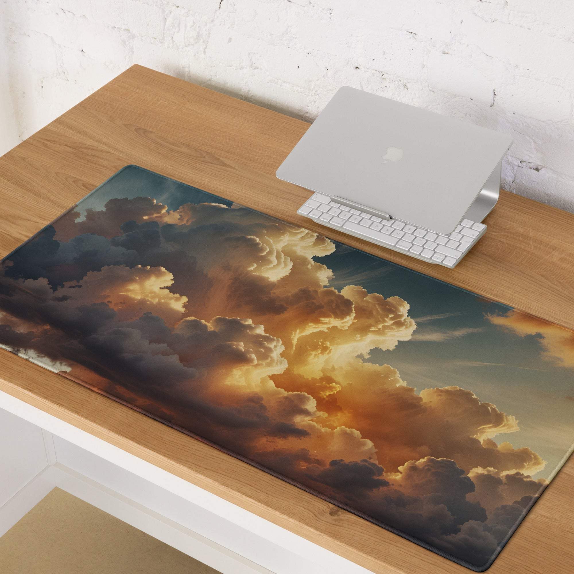 Premium cloudscape sunset gaming mouse pad with vivid cumulus clouds