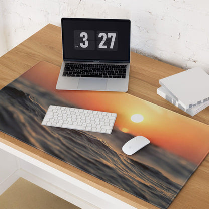Warm sunset ocean waves gaming mouse pad with rugged terrain mat