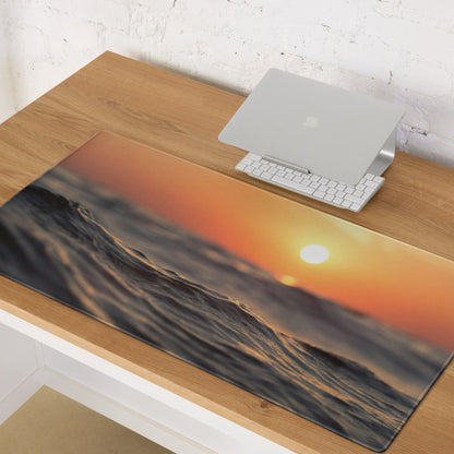 Warm sunset ocean waves gaming mouse pad with large stitched surface