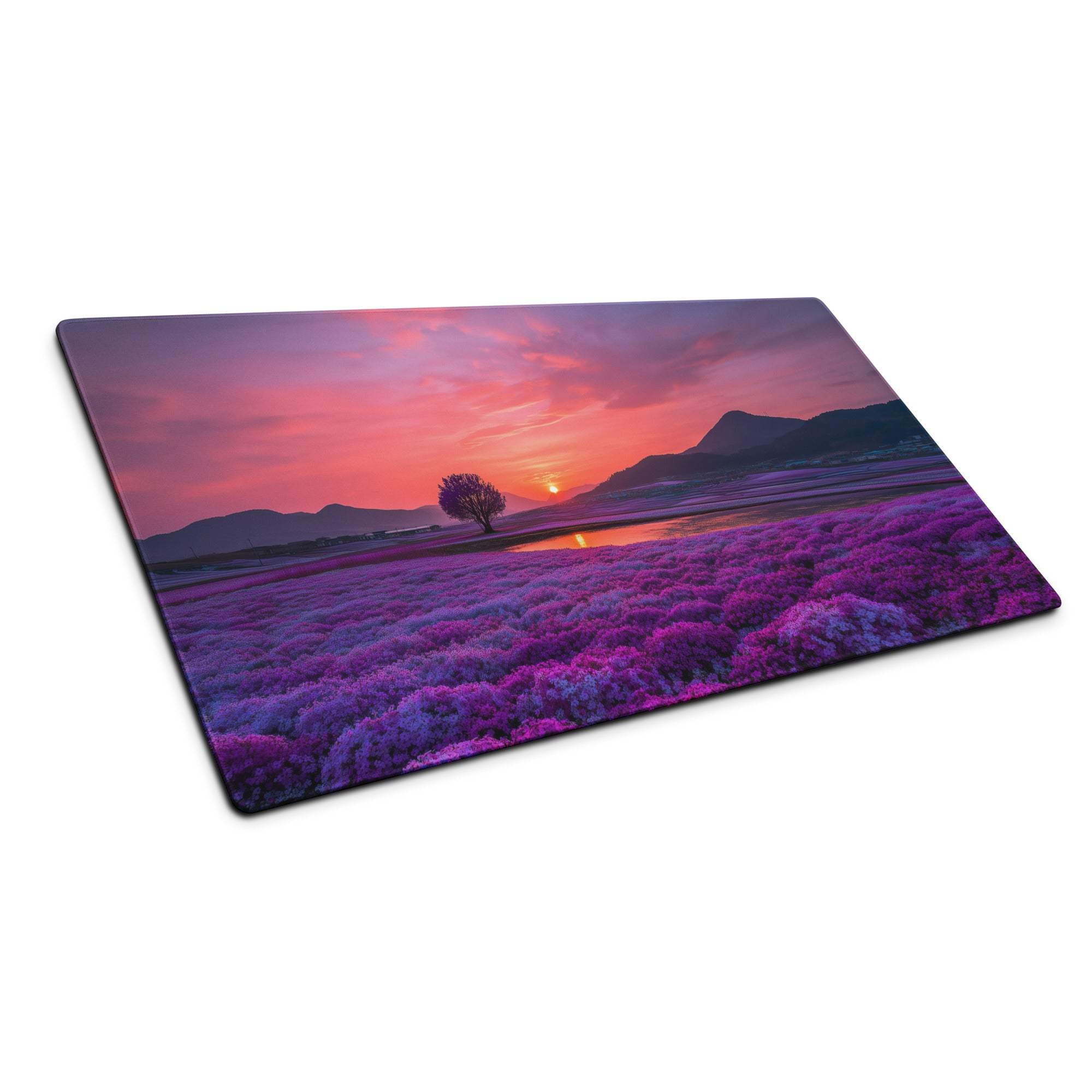 Lavender sunset over fields mouse pad with non-slip backing