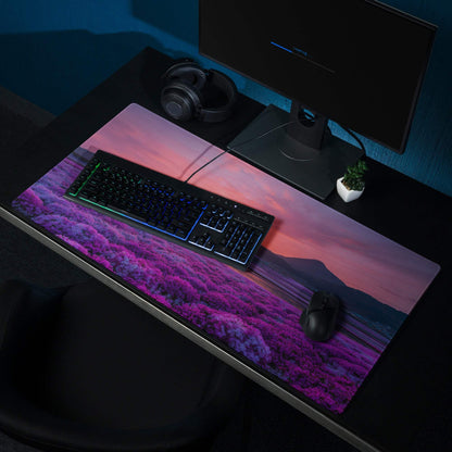 Purple pink lavender field gaming mousepad with non-slip backing