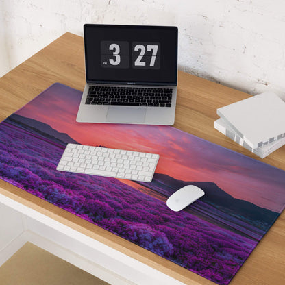 Purple lavender field gaming mousepad with sunset sky gradient